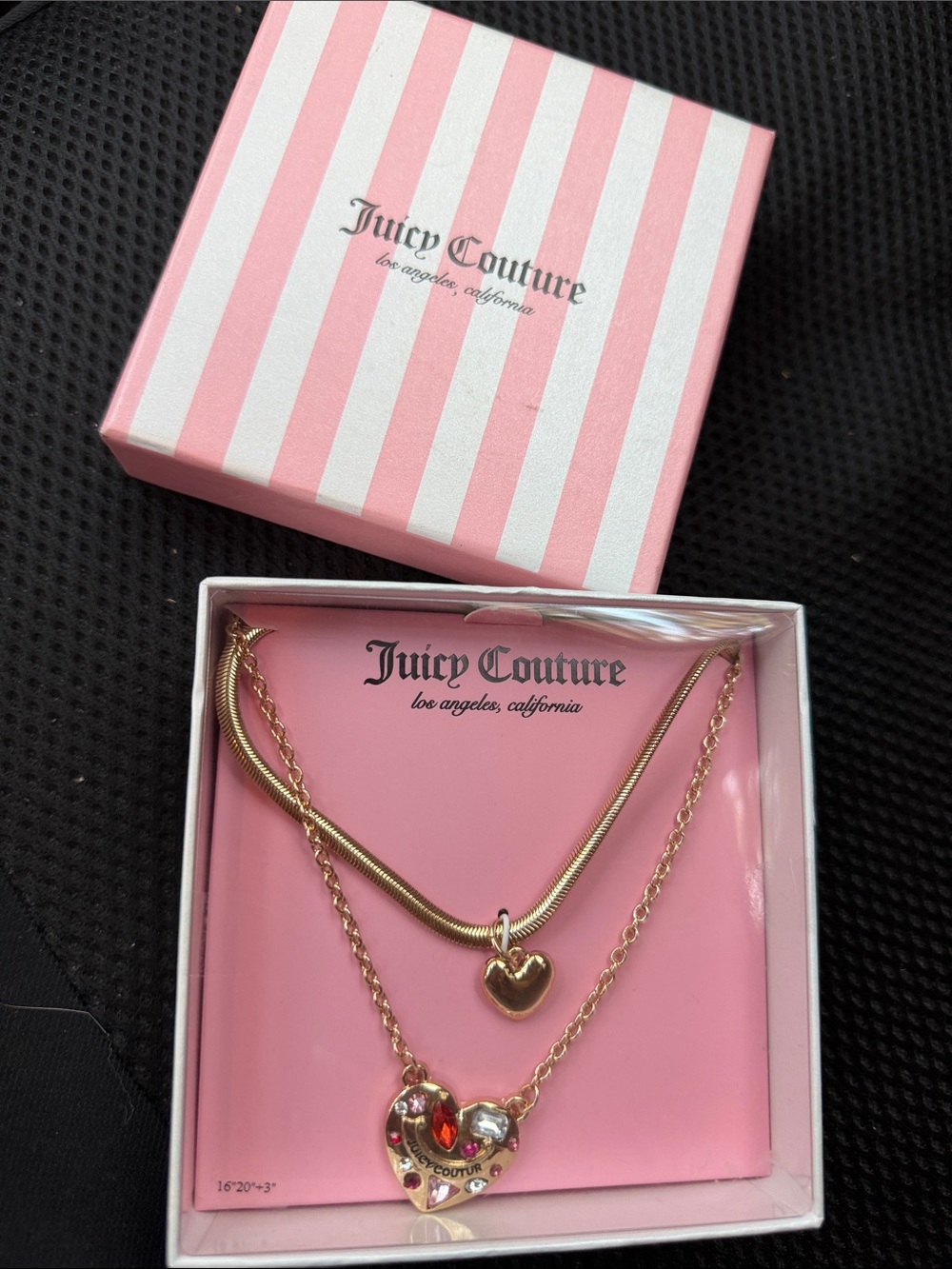 Juicy Couture Gold tone Layered Heart Necklace 20 & 16 inch NEW BOX